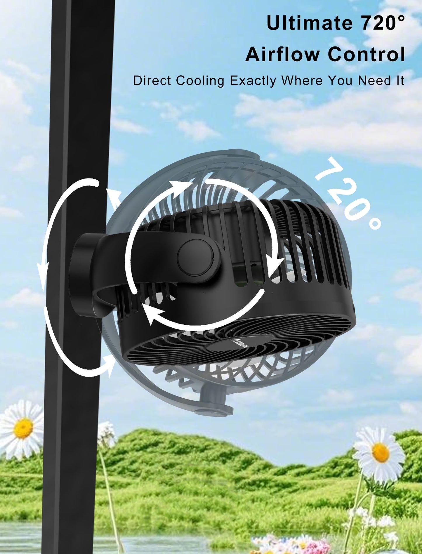2-Pack Magnetic Golf Cart Fan Rechargeable, 12000mAH Battery Operated Portable Fan with 3 Speeds, LED Lantern, Magnetic Base, Suitable for EZGO Club Car Yamaha, Golf Cart & Cruise Ship Accessories