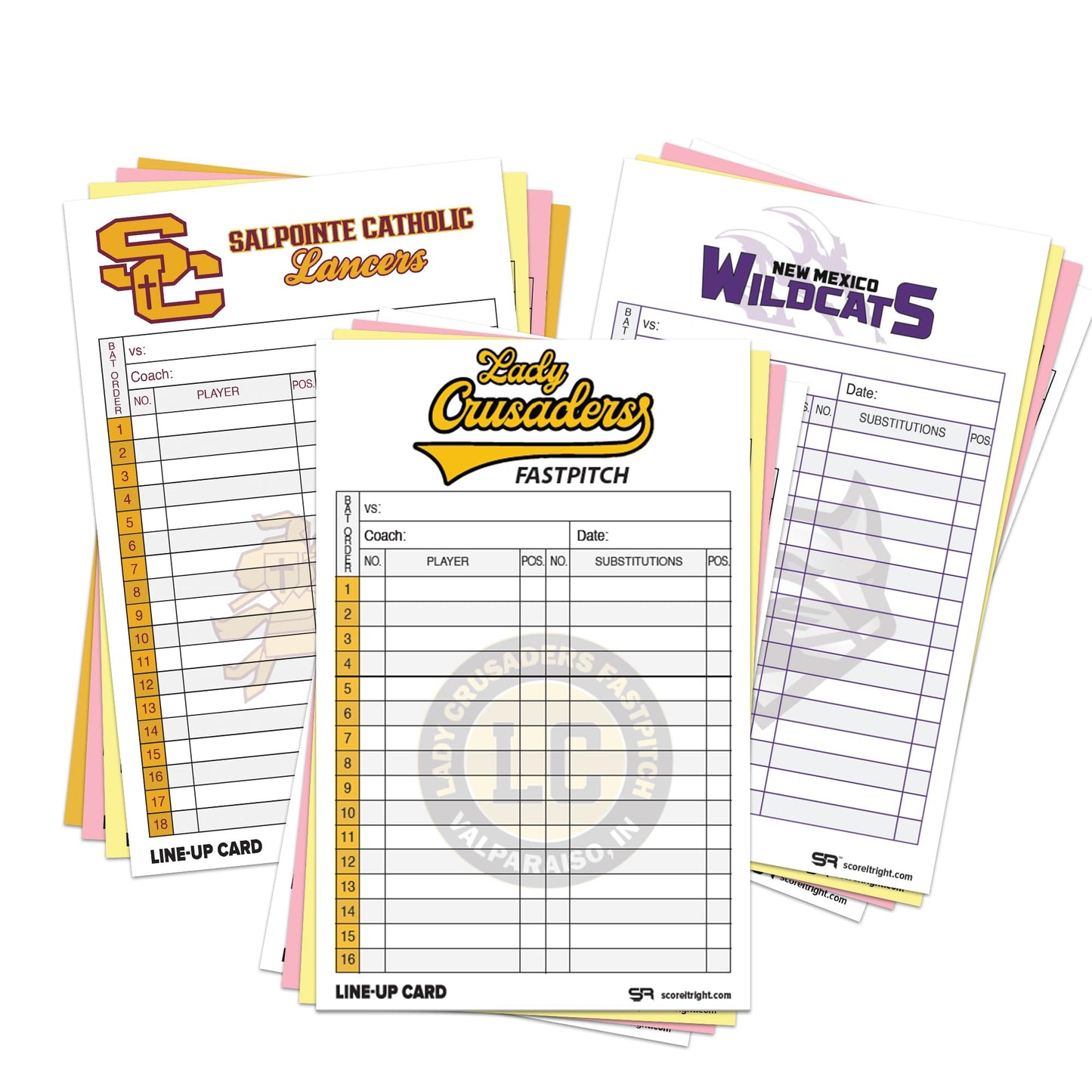 Score It Right Custom Baseball/Softball Lineup Cards – Personalized Lineup Cards – 32-Pack 4 Part Carbonless Paper Lineup Cards for Softball and Baseball – 5.5 x 8.5-inch Cards
