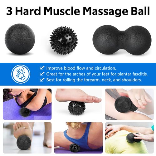 7 in1 Foam Roller Set for Deep Tissue Muscle Massager - High Density Back Roller, Muscle Roller Stick, Resistance Bands, Foot Massage Ball, Stretching Strap for Exercise, Whole Body Physical Therapy