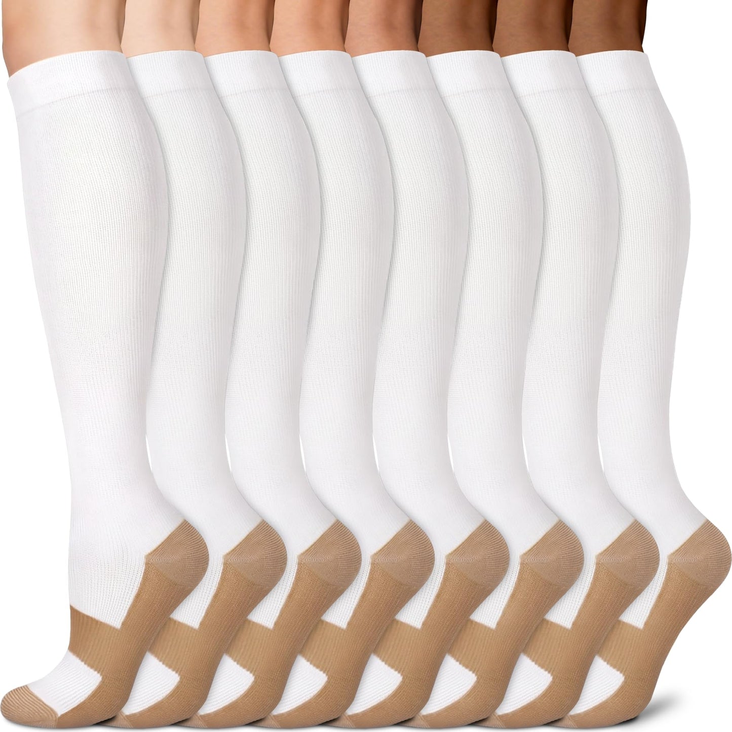 Sooverki Graduated Copper Compression Socks for Men & Women Circulation 8 Pairs 15-20mmHg - Best for Running Athletic Cycling