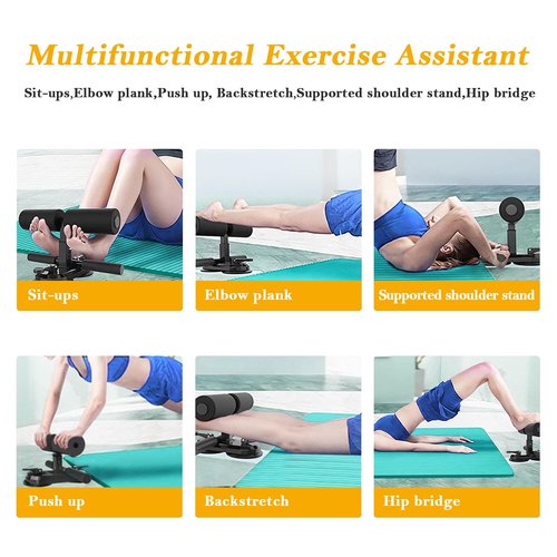 TARFEPA Sit Up Assistant Device Bar for Floor, Portable Sit Up Exercise Equipment with 2 Strong Suction Cups and Adjustable Foot Holder, Abs Master for Home Workout, Black