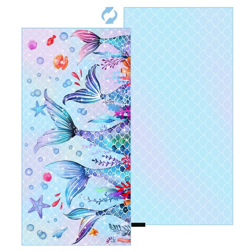 MelonBoat Mermaid Microfiber Beach Towel: 71"x35" Large Girls Beach Towel for Travel, Sand Free Super Absorbent Quick Dry, Lightweight Compact for Trip Vacation Beach Bath Camping Pool Swim, 1 Pcs