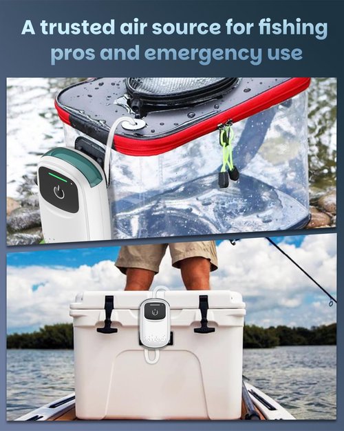 Pawfly Aerator for Fish, Portable Live Bait Pump, Rechargeable Battery Air Pump for 5-20 Gallon Bait Bucket, Adjustable Minnow Bucket Livewell Aerator for Outdoor Fishing and Fish Transport