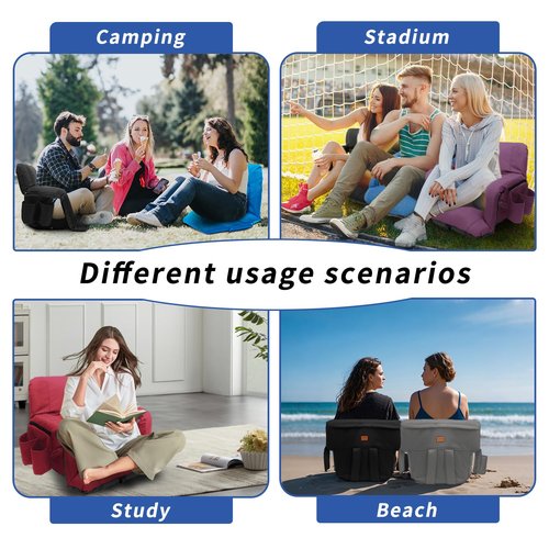 Stadium Seats with Back Support,Wide Stadium Chairs with Back and Cushion, Sofa Style Stadium Seats, 6 Reclining Positions, Extra Thick Bleacher Seat for Sports Events (Purple-1 Pack, Wide|25")