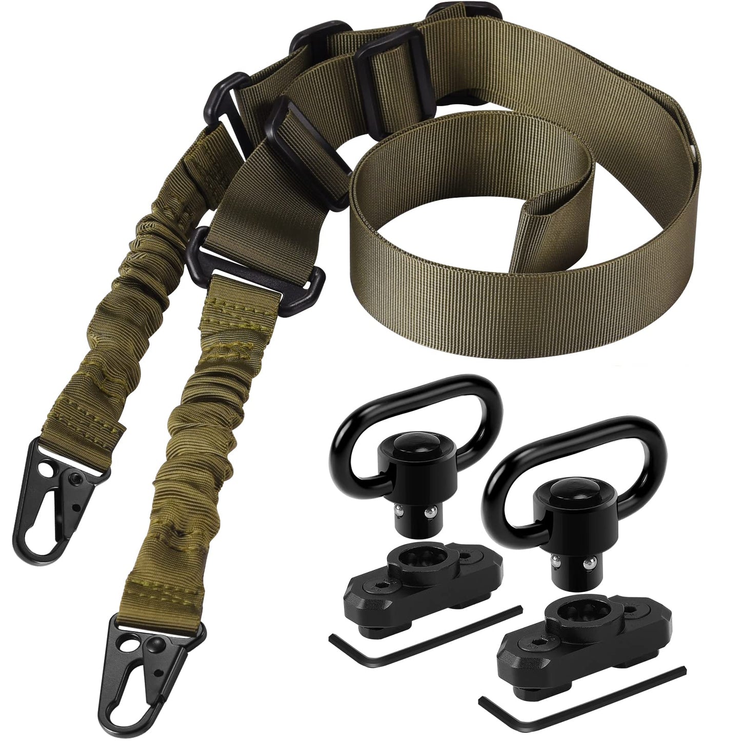 REERON Two Point Traditional Rifle Sling with 2 Pack 1.25" QD Swivel Mounts for Mlock - Adjustable Extra Long 2 Point Traditional Sling