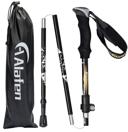 A ALAFEN Aluminum Collapsible Ultralight Travel Trekking Hiking Pole for Men and Women, Black 1 Single Pole