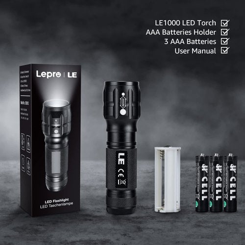 Lighting EVER LED Flashlights High Lumens, Small Flashlight, Waterproof, Adjustable Focus Flash Light for Outdoor, Emergency, AAA Batteries Included, Tactical & Camping Accessories