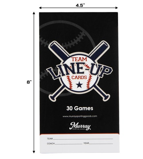 Murray Sporting Goods Baseball/Softball Lineup Cards - 30 Games with 16 Player Roster Lineup Sheet (4-Part Carbon Copies)