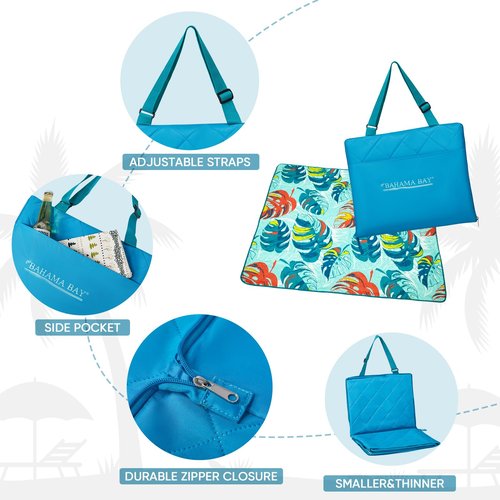 Old Bahama Bay Beach Blanket Sandproof Waterproof Compact Sand Free Beach Mat Foldable Picnic Blankets Washable Outdoor Blanket for Beach Vacation, Camping, Park, Travel