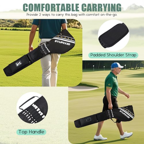 BYLIFOXED Par 3 Golf Carry Bag for Short Game,Sunday Golf Bag for Men,Small Golf Bag with Thick Foam Protection,Fit Up to 5-8 Clubs(Not Fit for Golf Driver) (Black)