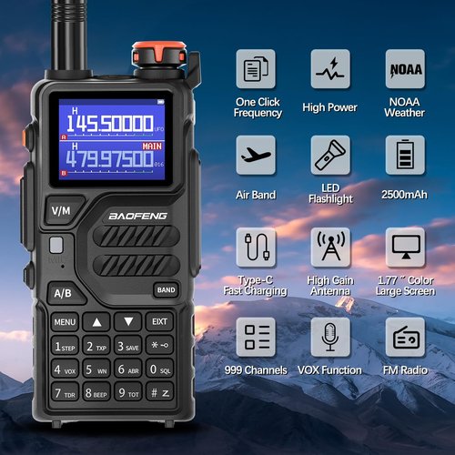 BAOFENG K5PLUS Radio Ham Radio 10W Rechargeable Walkie Talkies Long Range UV32 5RM Handheld Two Way Radio NOAA Weather Radio with Copy Frequency,USB-C Charginng for Hunting Survival Gear