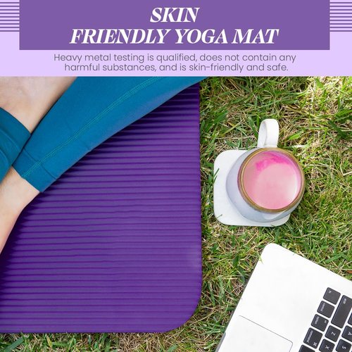 Yoga Mat with Carry strap for Floor Excercises | NBR | Everyday Yoga | Indoor & Outdoor Excercises | Male Female Fitness | Extra Cushion | Premium Quality | Environmenal Safe (Purple)