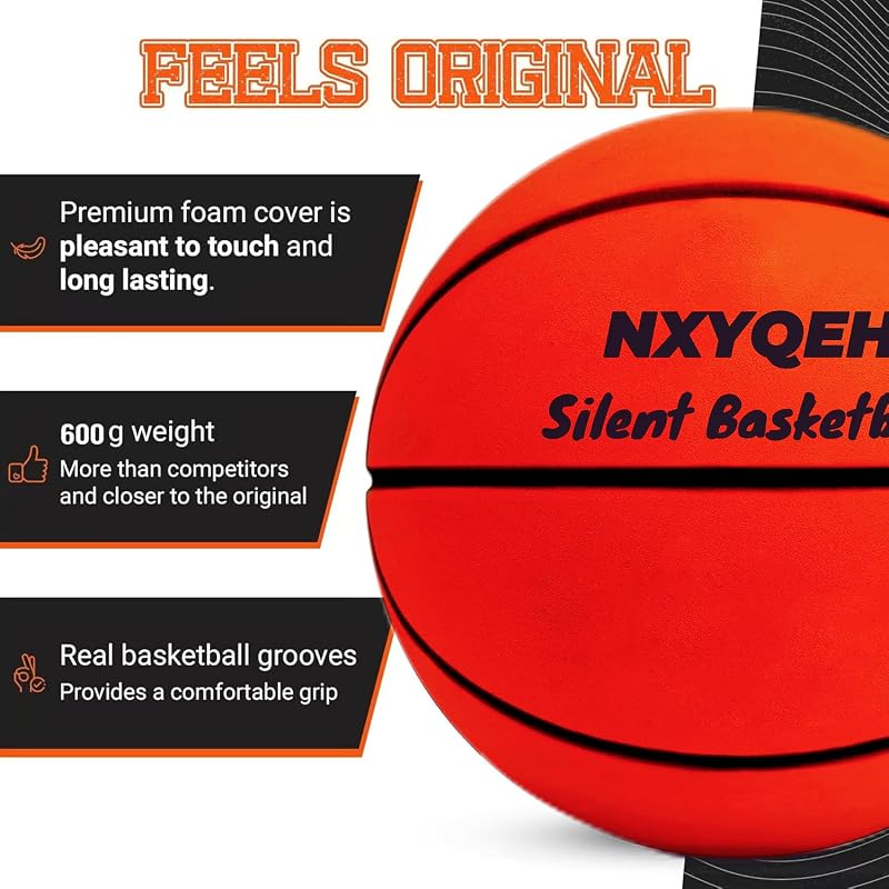 Silent Basketball Size 7 (29.5”) Orange – 600g Foam Airless Indoor Basketball with Deep Grooves
