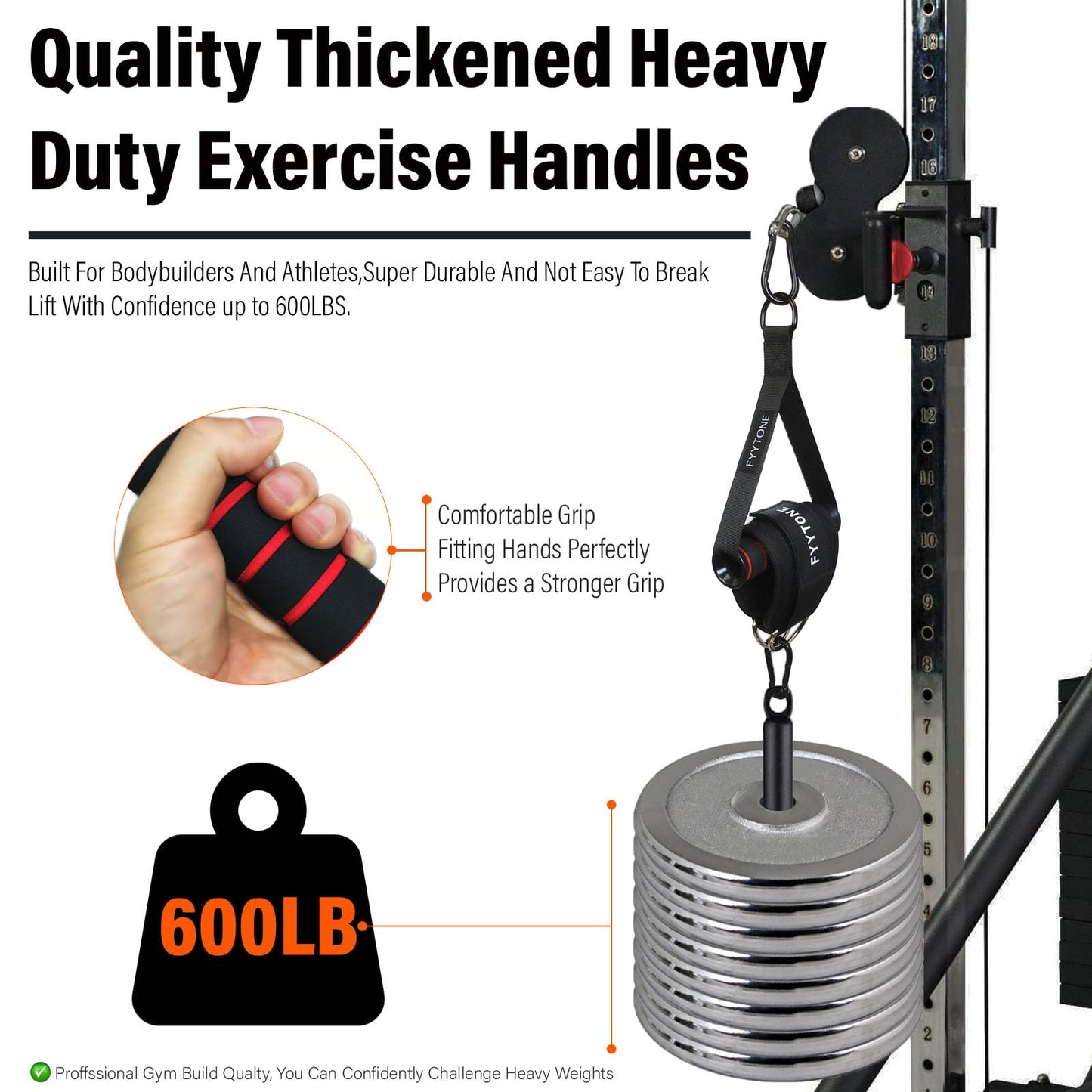 FYYTONE Exercise Handles for Cable Machine, Replacement Handle for Gym Equipment Attachments, Heavy Duty Resistance Bands with 2 Carabiners for Pull Down Workout, Strength Trainer