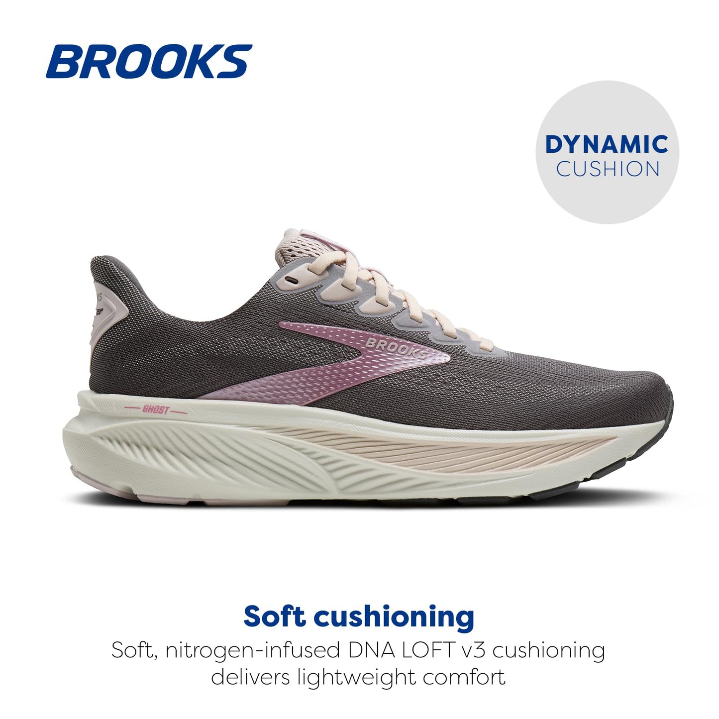 Brooks Women’s Ghost 17 Neutral Running Shoe - Poppy Seed/Pink/Bluewash - 5.5 Medium