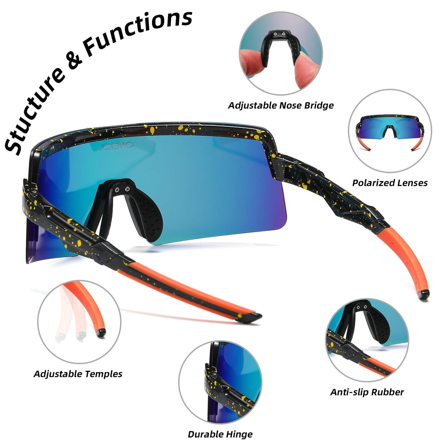 OMEKOL Age 8-18 Youth Polarized Baseball Sunglasses Boys Girls Sports Sun Glasses UV400 Goggles Head Width Less Than 5 Inch - AP3-S