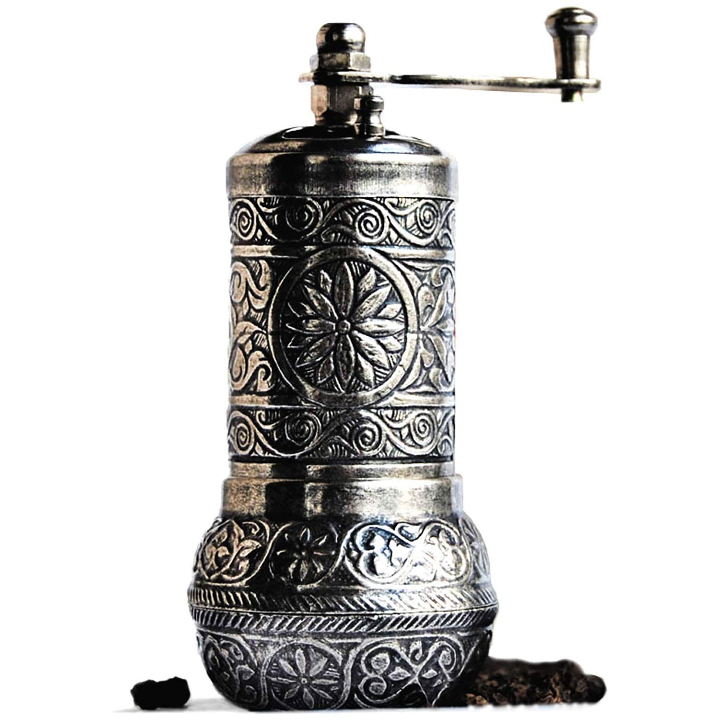 Bazaar Anatolia Turkish Pepper Mill Grinder Refillable Spice 4.2" Manual Crank Handle (Dark Silver)