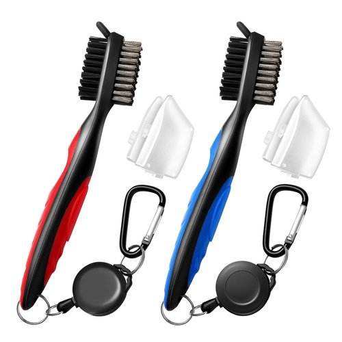KUUKIKV 2 Pack Professional Golf Brush, Golf Brush and Groove Cleaner with Retractable Zip-line & Carabiner, Golf Club Cleaner for Golf Clubs, Golf Brush for Golf Bag, Golf Accessories for Men Golfer