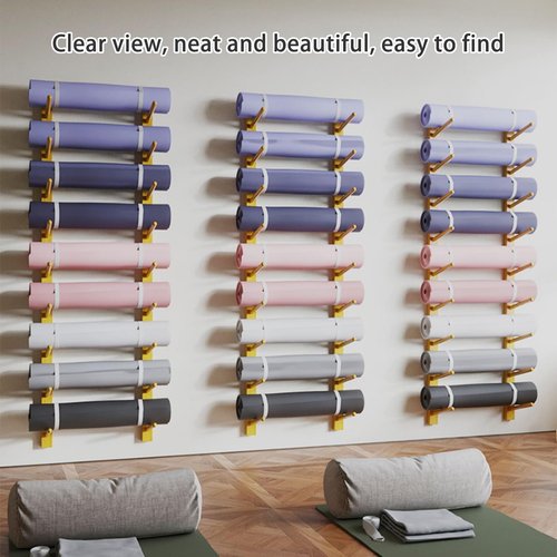 9-Layer Wooden Foam Roller Storage Rack Large Wall Mounted Yoga Mat Holder Gym Organization Shelf Home Gym Studio Yoga Display Holder for Yoga Studio, gym, Home, School