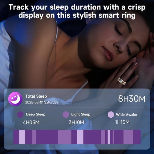 Smart Ring with Display - Fitness Tracker, Heart Rate Monitor, Sleep Tracker, Step Counter, Gesture Control for TikTok & Camera - IP68 Waterproof, Extended Battery Life Gold #09