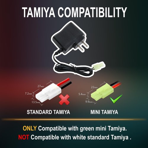 Lancer Tactical Airsoft RC Battery Charger for 9.6V (8S) NiMH/NiCd Battery Packs, 12V 400mA AC Plug Charger w/Standard Mini Tamiya Connector