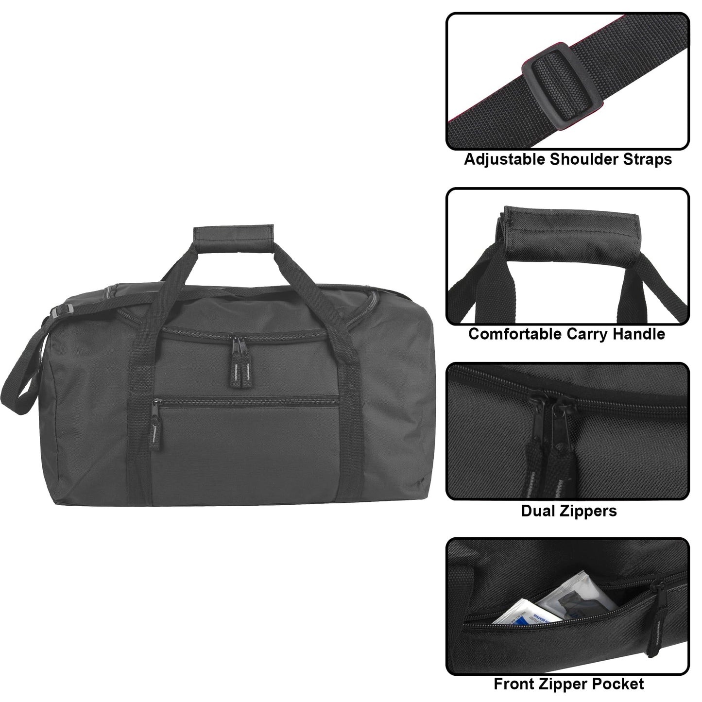 20 Inch, 40 Liter Duffel Bag for Men, Women Travel Weekender Overnight Carry-on Shoulder Duffel Tote Bag (Black)