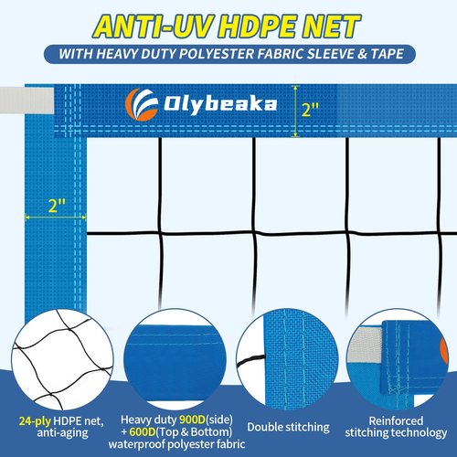 Reinforced Anti-UV Replacement Pool Volleyball Net with Scoring Clamps, 15-29 ft Adjustable Length - Easy Set Up and Long Lasting (Sky Blue)