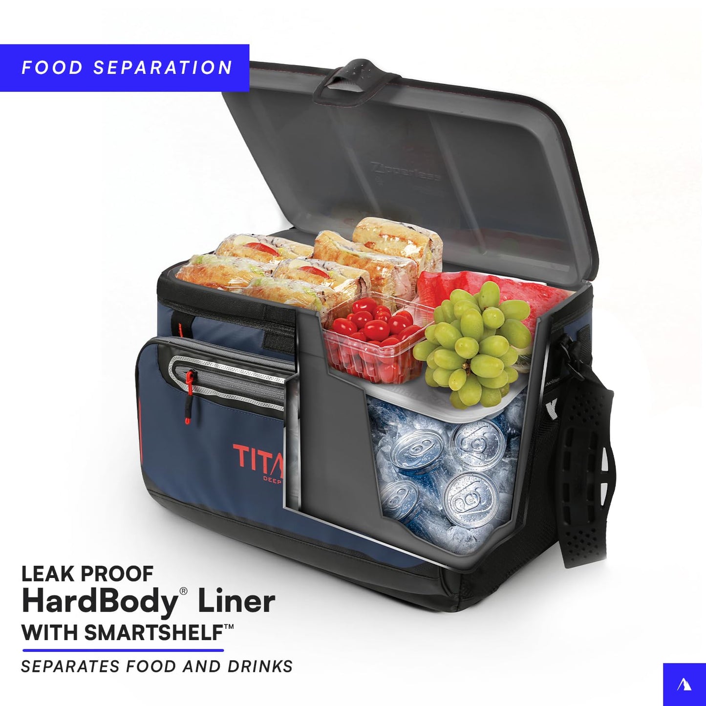 Titan by Arctic Zone Deep Freeze Cooler - 48 Can Zipperless Hardbody Cooler with Deep Freeze Insulation, HardBody Liner, and SmartShelf - Process Blue