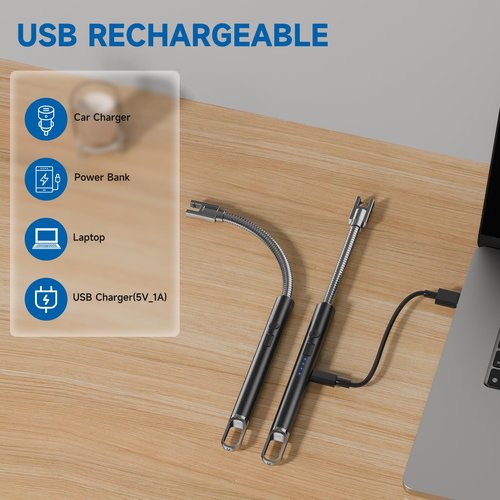 Flame bird 2 Pack Electric Candle Lighter Flameless Arc Windproof Flexible Long Neck USB Rechargeable Lighter for BBQ Grill Fireworks Camping.