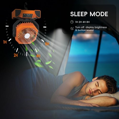 OUTTPLY 20000mAh Portable Camping Fan, Rechargeable Battery Powered Fan with Remote Control & Oscillating, LED Display, Light, Timer, Rotation, Hanging Hook for Outdoor Camp, Beach, Travel Tent