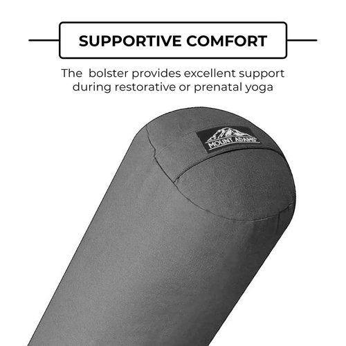 Mount Adams 28" x 9" Large Round Yoga Bolster for Restorative Yoga - 100% Cotton Massage Bolster Pillow with Handles - Dense, Firm Yoga Pillow and Cushion for Home or Studio, 1 Pack, Charcoal