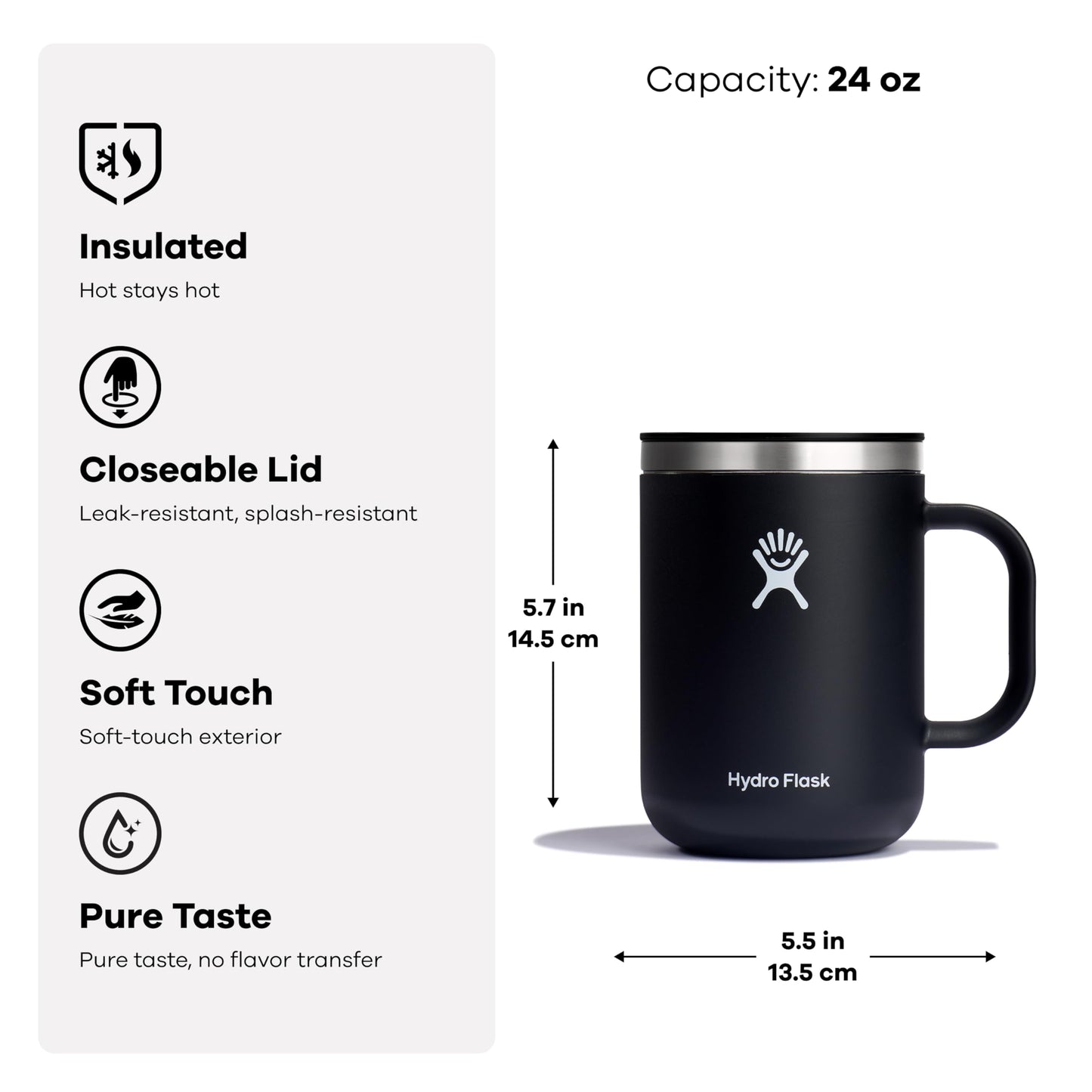 Hydro Flask Coffee Mug – Insulated Stainless Steel, Non Spill, Leak Resistant Travel Mug 24 Oz Trillium Pink