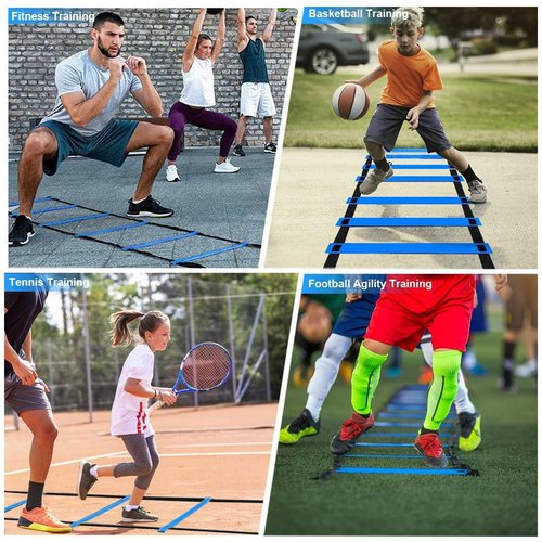 YGORTECH Soccer Agility Training Equipment, Includes 20ft Agility Ladder, 6 Adjustable Agility Poles, 10 Disc Cones, Jump Rope-Speed Training Set for Soccer Football Basketball Athletes Blue