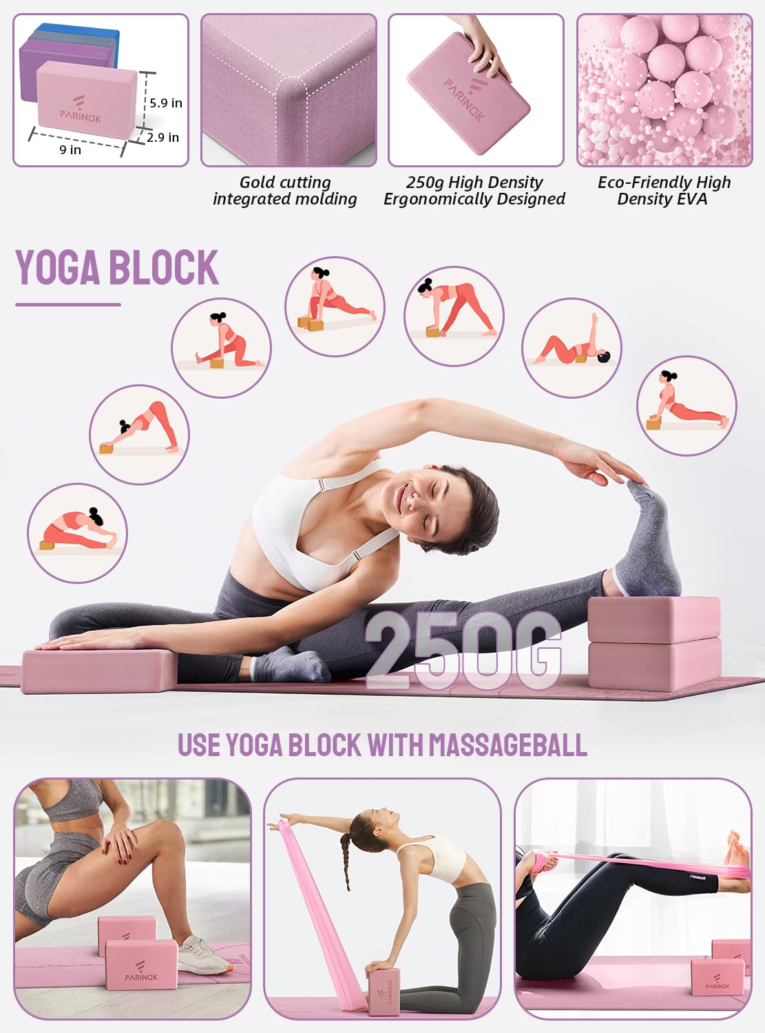 1/3 Yoga Mat Thick, Yoga Kit and Sets for Beginners Include High Density Mat with Multi-loops Strap, Blocks, Booty Resistance Band Set & Door Anchor (9MM, BLUE&RED)
