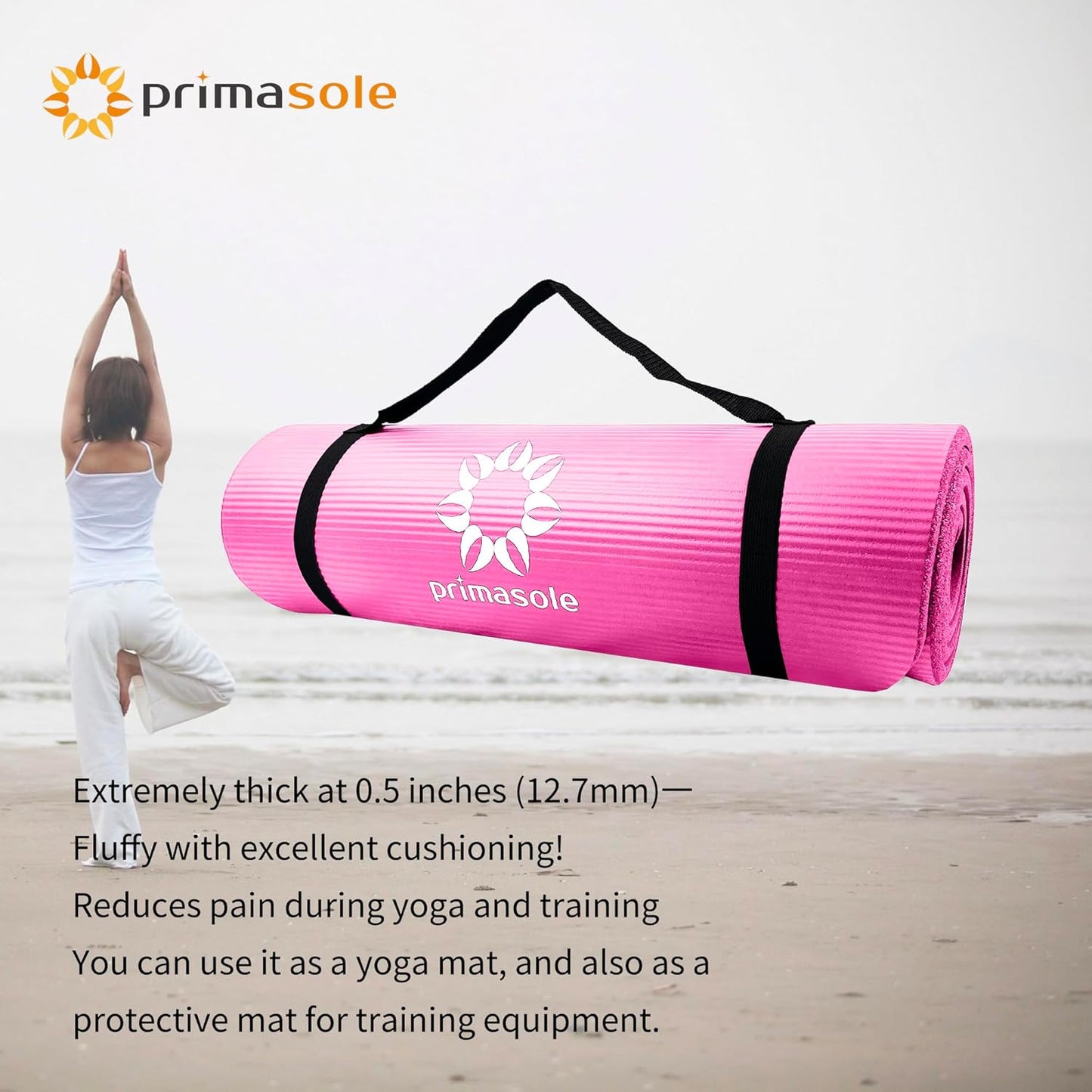 1/2-Inch Extra Thick NBR Yoga Mat with Enhanced Stability - Textured Design, Lightweight Mat with Carrying Strap & Case for Yoga, Pilates, Gym & Home Use (Multiple Colors)