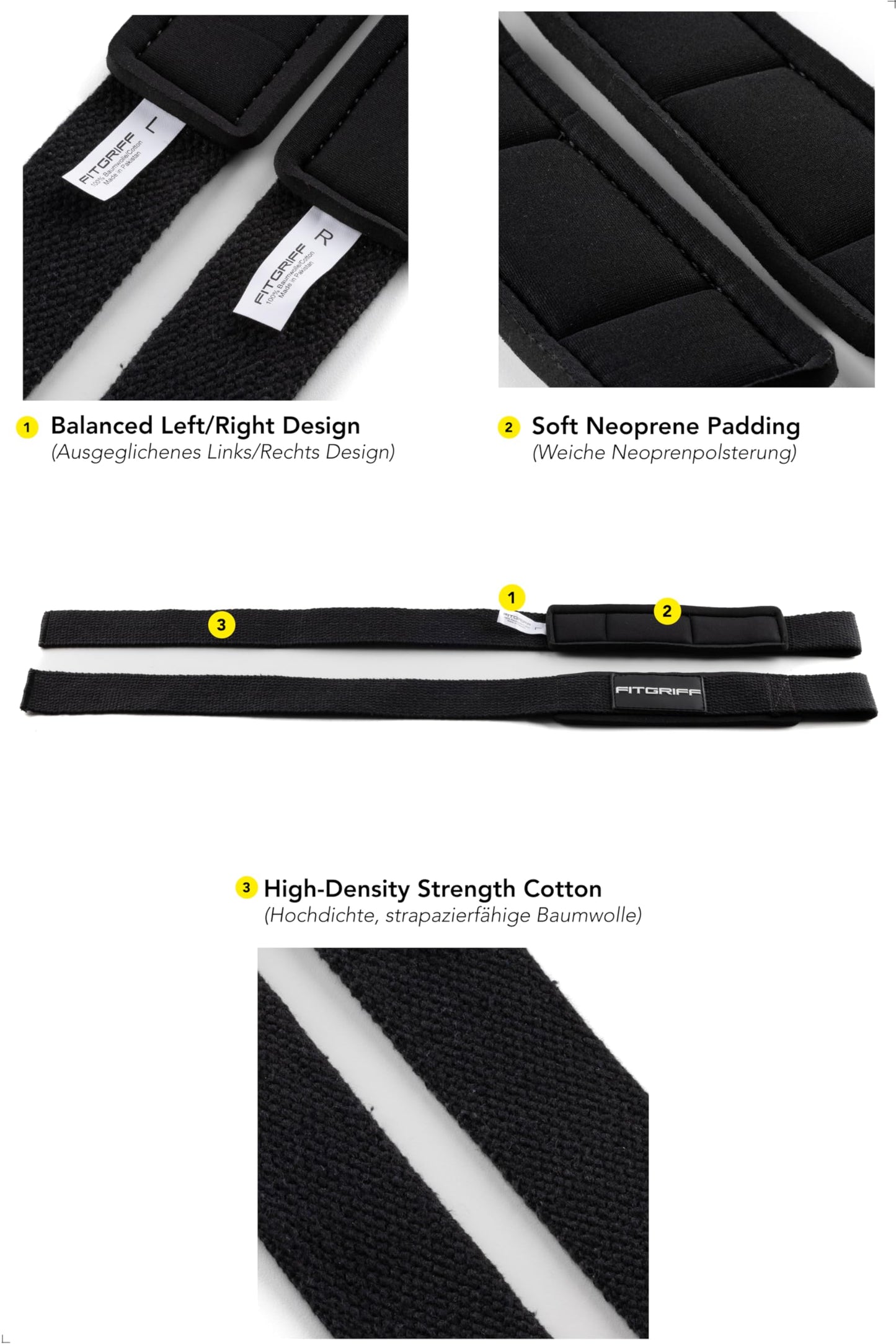 Fitgriff® Lifting Straps & Wrist Wraps (Bundle) Superior Support for Weightlifting & Gym Workouts - for Men and Women (Full Black)