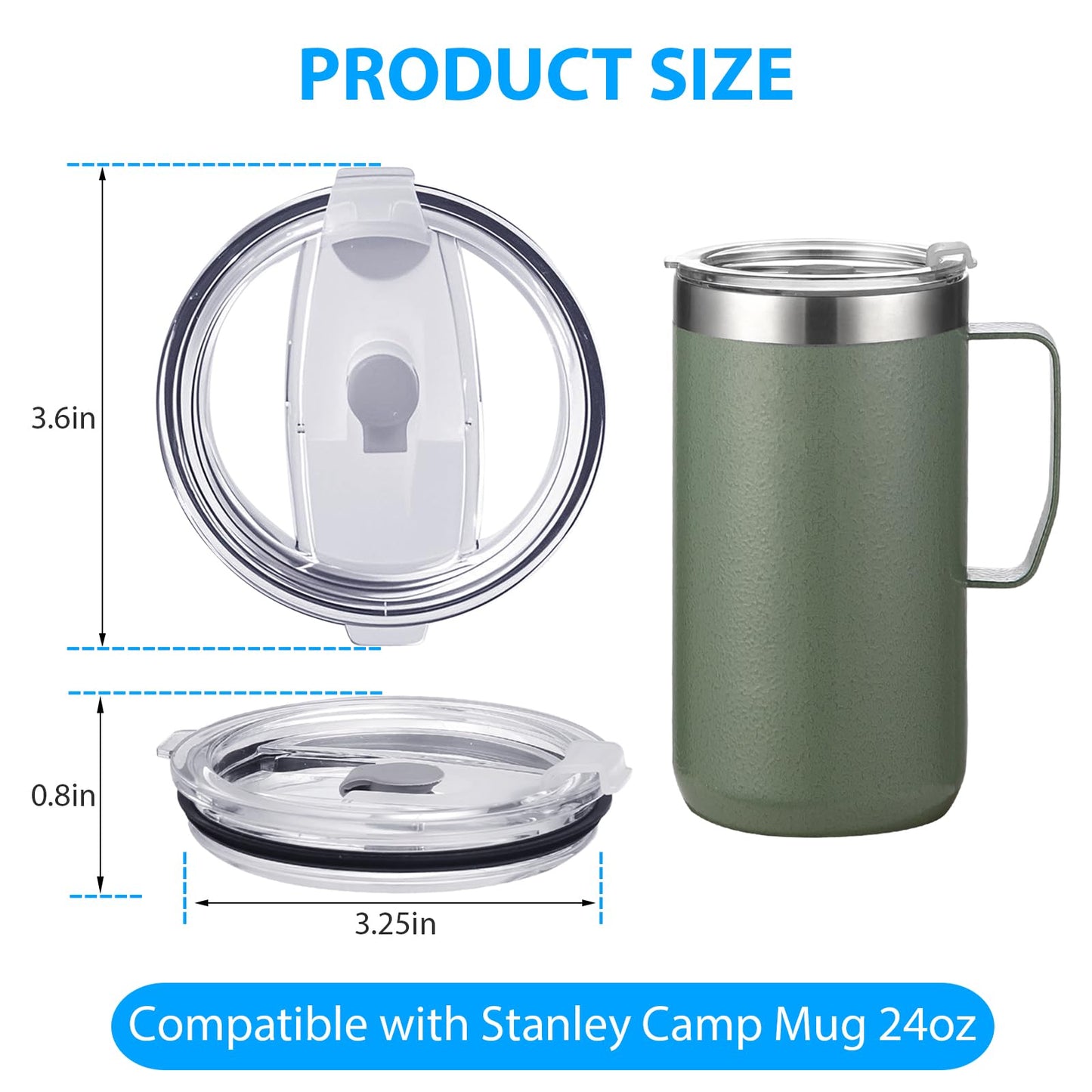 2 Pcs Replacement Lid Compatible with Stanley Camp Mug 24 oz, Spill Proof Mug Cup Lids with Sealing Silicone Ring, BPA-Free, Dishwasher Safe for Drinking Cup Cover, Clear