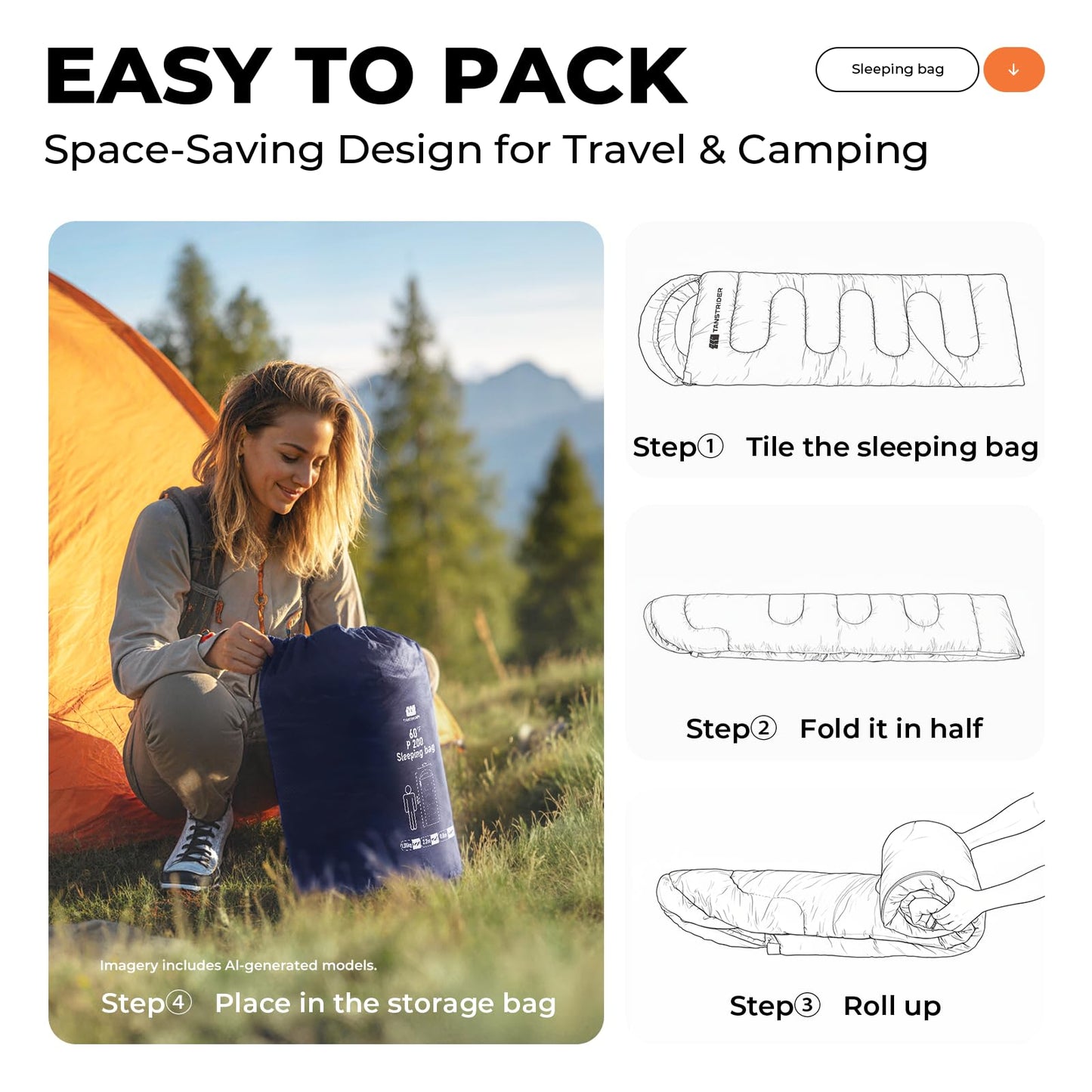 TANSTRIDER Sleeping Bags for Adults Warm Weather, Compact Lightweight Backpacking Sleeping Bag with Compression Sack for Youth, Camping Essentials Gear for Hiking Travel Climbing Outdoor & Indoor Use