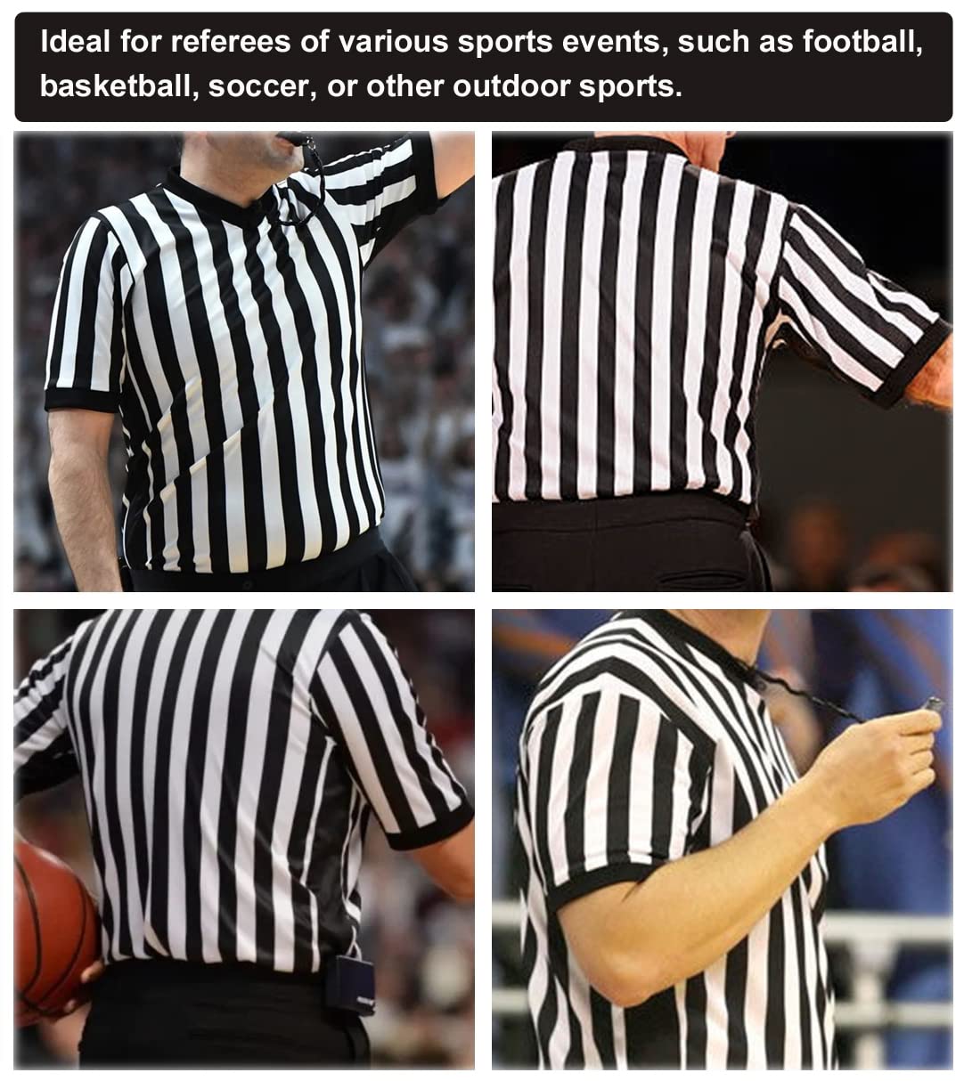 allentian Men's Referee Shirt - Official Black & White Stripe Referee/Umpire Jersey – Pro-Style V-Neck Referee Uniform, Basketball, Football, Soccer (L)