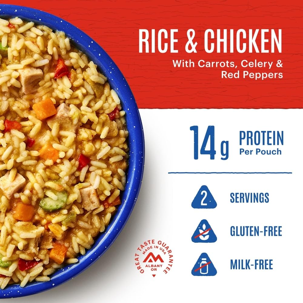 Mountain House Rice & Chicken | Freeze Dried Backpacking & Camping Food | Gluten-Free | 2 Servings