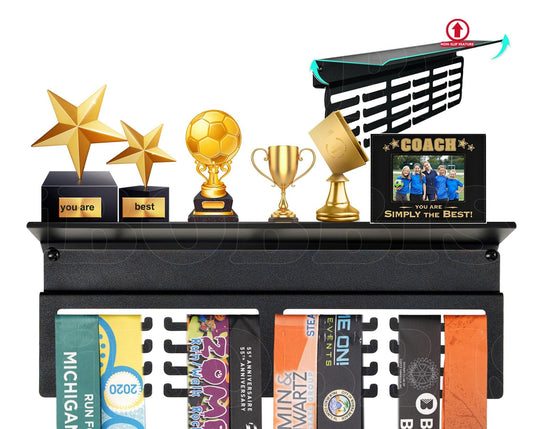 iBobbish Non-Slip Medal Hanger Display Trophy Shelf,Medal Hanger Display For Wall with 16inchL,Race Medal Display Upgraded Medal Holder Display For gymanstics,race,soccer,swim