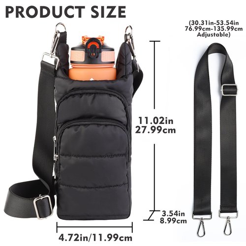 Water Bottle Holder with Strap Water Bottle Carrier Bag with Strap Quilted Puffer Hydrobag Sling Purse Crossbody Bags for Women Walking Hiking Cycling