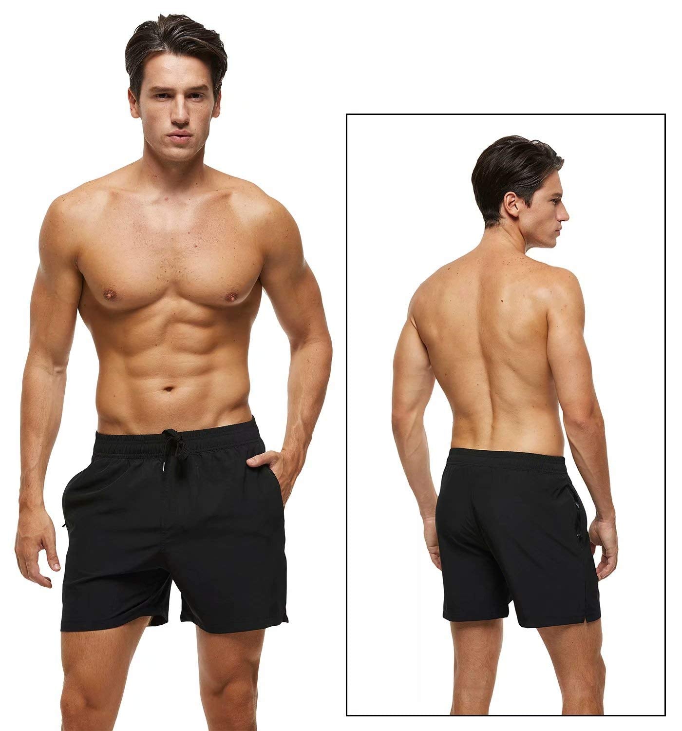 Tyhengta Men's Stretch Swim Trunks Quick Dry Beach Shorts with Zipper Pockets and Mesh Lining Black 32