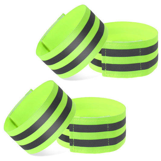Gjinxi 4 Pcs High Visibility Reflective Bands, Elastic Reflective Arm Band Adjustable Armbands Arm Wrist Ankle Bands Safety Straps for Night Running, Walking, Cycling