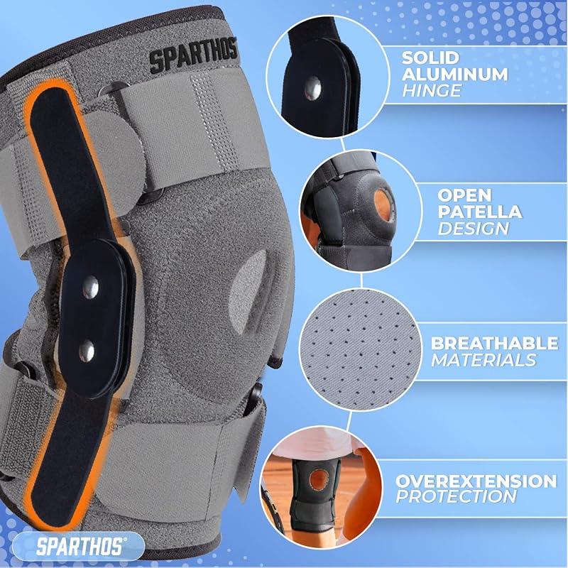 Sparthos Knee Brace for Men & Women with Hinge Support, Gray-Black Small (Variation: Gray/Black+Small)