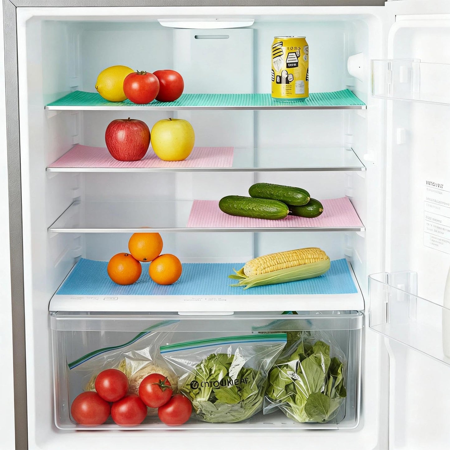 6 Pack Fridge Shelf Liners, Washable Waterproof Refrigerator Mats for Glass Shelves, Non‑Slip Drawer Cabinet Cupboard Covers, Cut‑to‑Fit, Reusable, 3 Colors (Pink/Green/Blue), Anti‑Spill Liner Pads