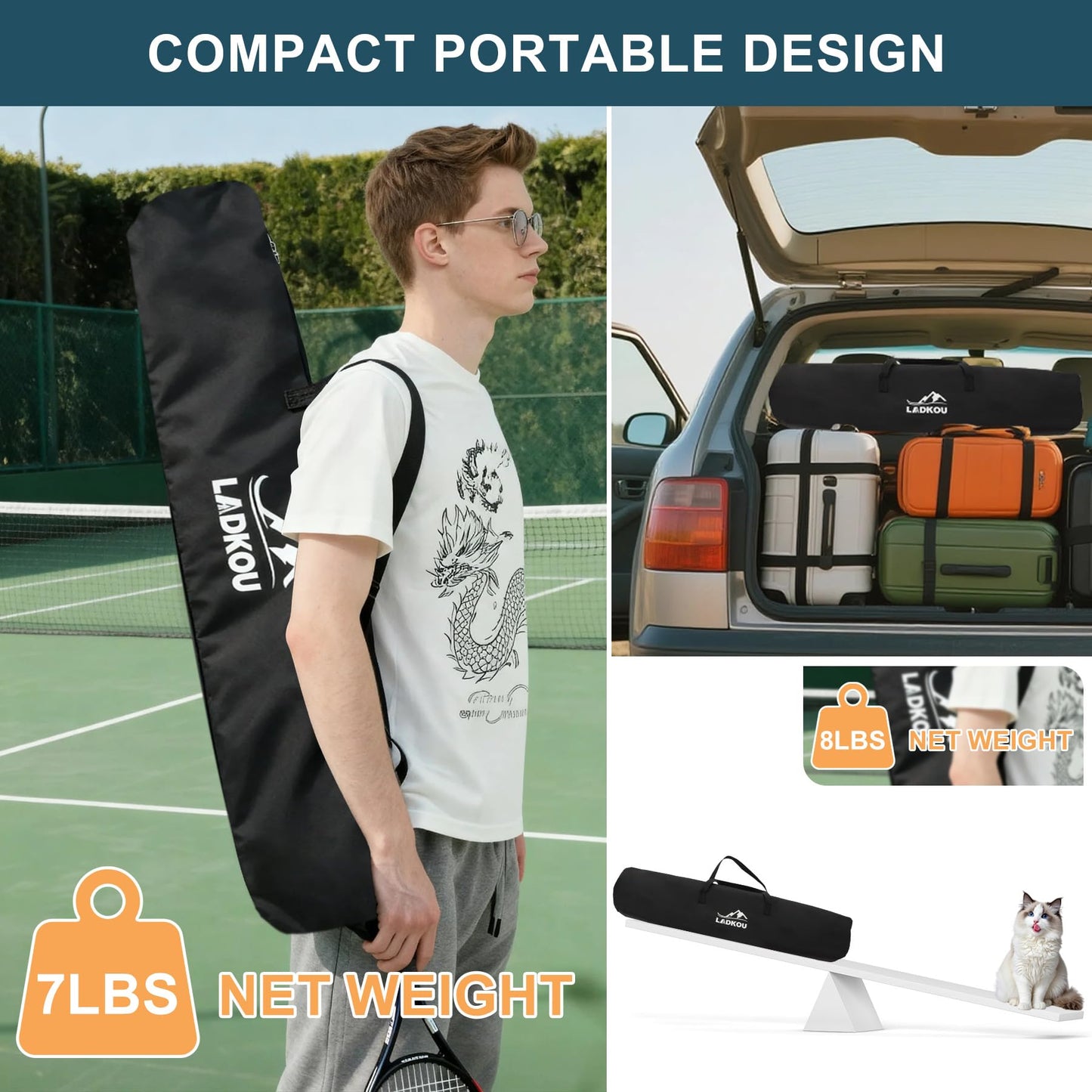 Ladkou Extra Large Tennis Ball Hopper, Holds 200 Balls, Foldable Tennis Ball Basket with Wheels & Removable Bag, Lightweight Pickleball Caddy Cart for Baseball/Softball, for Training/Teaching