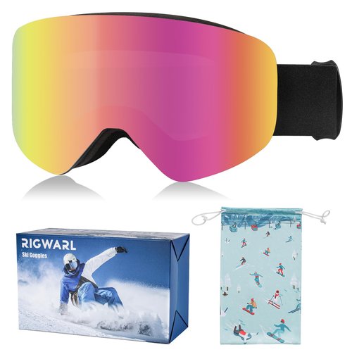 RIGWARL Ski Goggles, Interchangeable Lens Anti-Fog Snow Goggles, 100% UV Protection OTG Snowboard Goggles for Men Women Adult