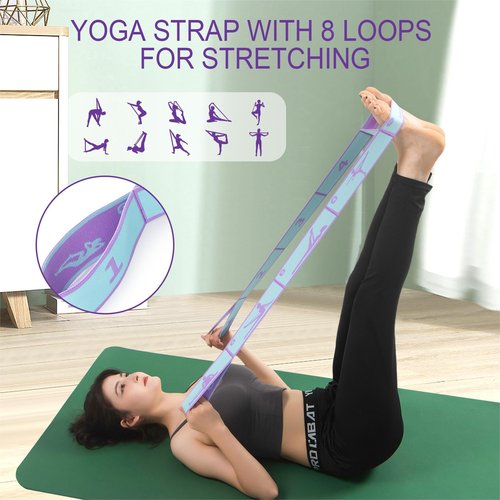 Yoga Straps for Stretching Strap Elastic for Physical Therapy Dance Yoga Pilates Gymnastics Exercise Flexible Pilates Stretch Band for Women Men (Blue and Purple)