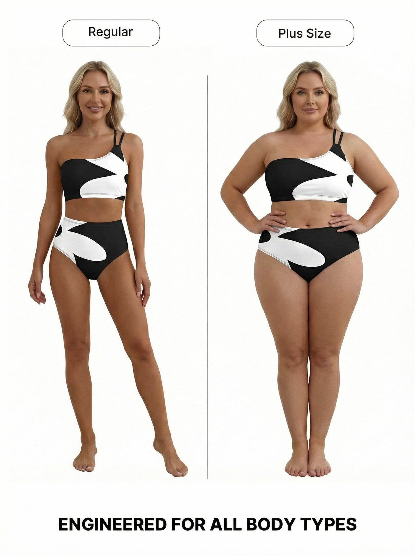 Herseas Women Bikini Sets One Shoulder Floral Print Push Up Swimsuits High Waisted Tummy Control 2 Piece Breathable Bathing Suits Cute Beach Vacation Clothes for Teens Black White Abstract Medium